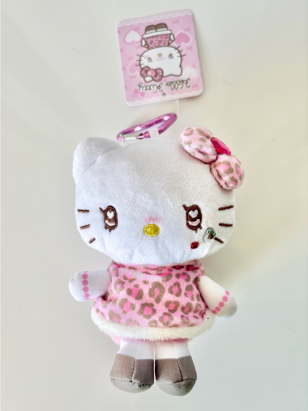 Hello Kitty Gyaru Pink Leopard Dress+ Bow Doll w Rhinestone Accents Keychain NWT